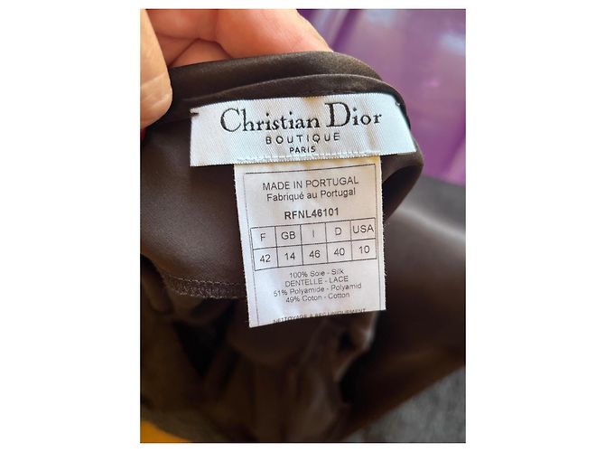 Christian Dior Boutique Paris Abito Maxi in Seta e Pizzo Marrone scuro - vista 3