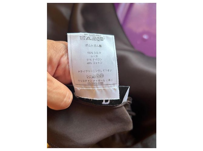 Christian Dior Boutique Paris Abito Maxi in Seta e Pizzo Marrone scuro - vista 4