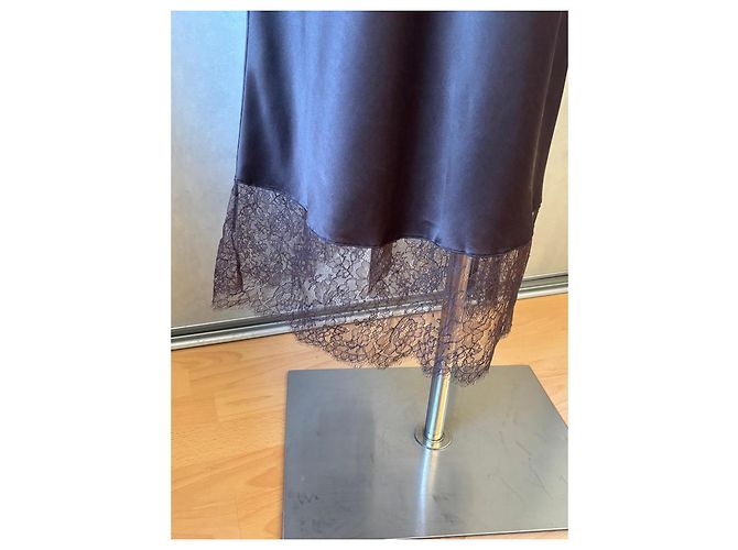 Christian Dior Boutique Paris Abito Maxi in Seta e Pizzo Marrone scuro - vista 8