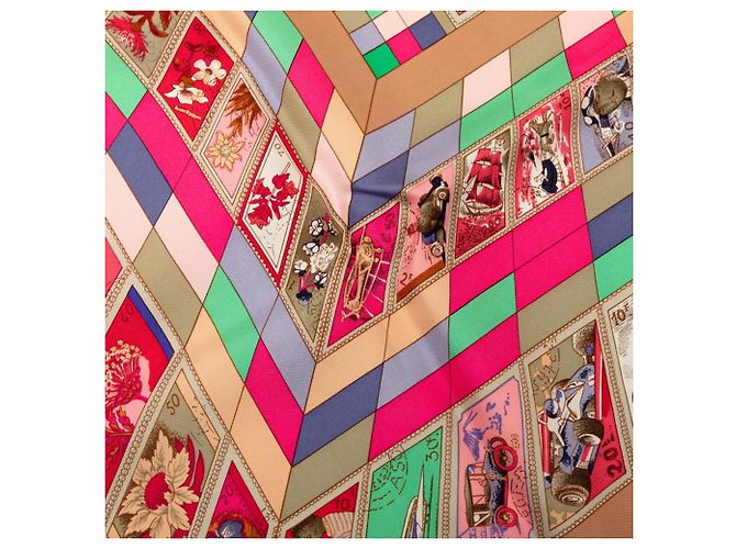 Hermès Hermes Carre 90 Correspondence Stamp Animal Horse Scarf Multicolore Beige - vista 4