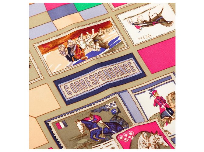 Hermès Hermes Carre 90 Correspondence Stamp Animal Horse Scarf Multicolore Beige - vista 5