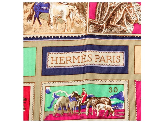 Hermès Hermes Carre 90 Correspondence Stamp Animal Horse Scarf Multicolore Beige - vista 7
