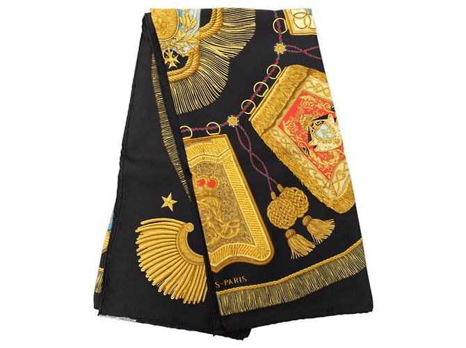 Hermès Foulard Hermes Carre 90 Poste et Cavalerie Nero - vista 2