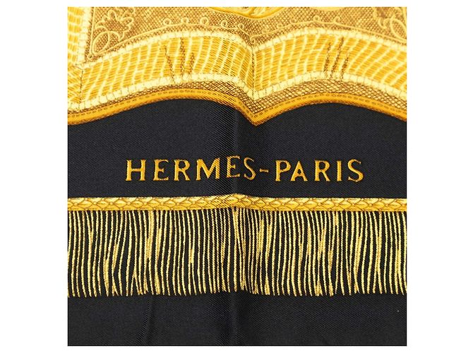 Hermès Foulard Hermes Carre 90 Poste et Cavalerie Nero - vista 6