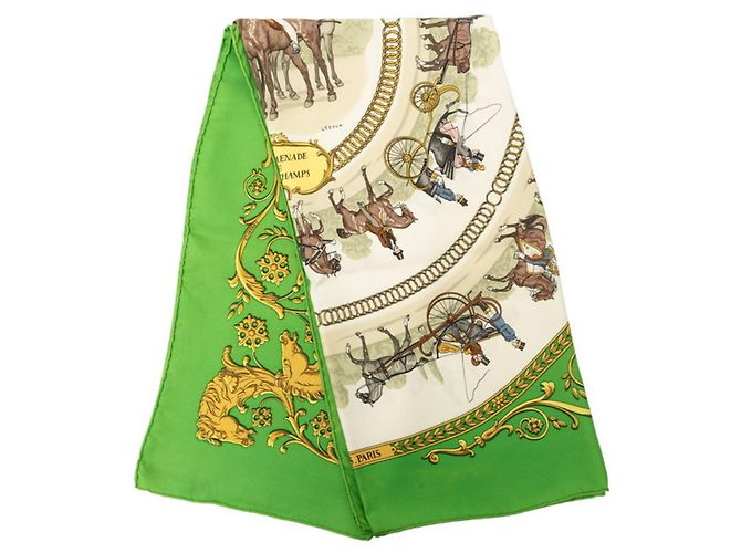 Hermès Foulard Hermes Carre 90 LA PROMENADE DE LONGCHAMPS Multicolore Verde - vista 2