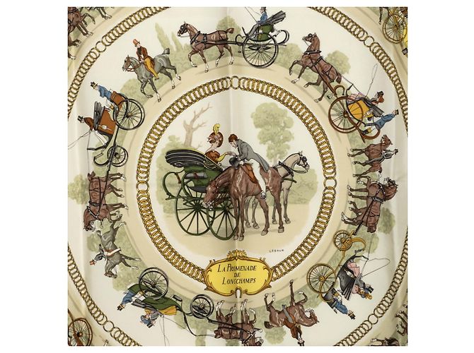 Hermès Foulard Hermes Carre 90 LA PROMENADE DE LONGCHAMPS Multicolore Verde - vista 3