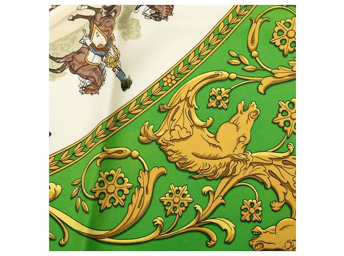 Hermès Foulard Hermes Carre 90 LA PROMENADE DE LONGCHAMPS Multicolore Verde - vista 4