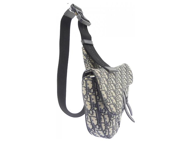 Borsa Christian Dior Dior Saddle Oblique Jacquard Nero Beige - vista 2