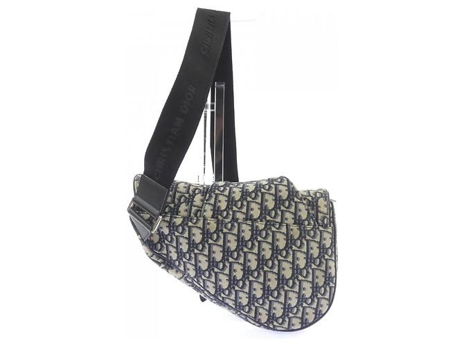 Borsa Christian Dior Dior Saddle Oblique Jacquard Nero Beige - vista 3