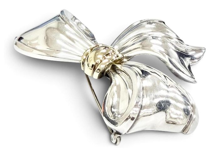 Tiffany & Co Spilla a Nastro Tiffany Vintage in Oro 18K e Argento 925 D'oro - vista 3