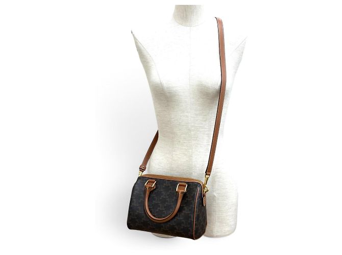 Céline Celine Small Boston Tan Triomphe 2-Way Leather Shoulder Bag - vista 3