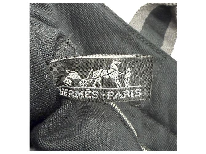 Hermès Fourre-Tout Bolsa de mão em algodão/Tote Bag Marrom Preto - vista 10