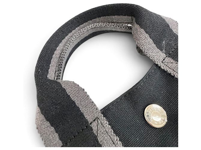 Hermès Fourre-Tout Bolsa de mão em algodão/Tote Bag Marrom Preto - vista 7
