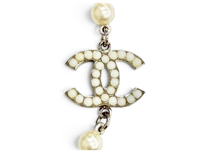 Collana di perle lunga Chanel A14V Coco Mark Argento Bianco - vista 5