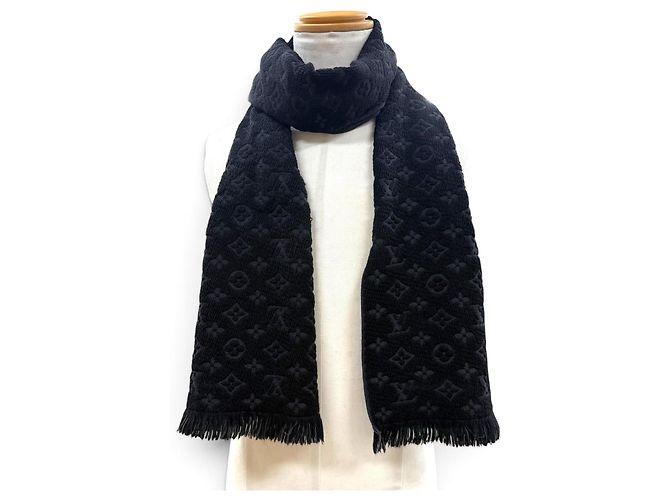 Stola in lana Monogram con frange nera Louis Vuitton Nero - vista 3