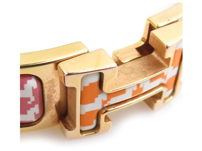 Hermès Hermes HERMES Bracciale Rigido Click H Metallo Smalto Arancione Oro D'oro - vista 6