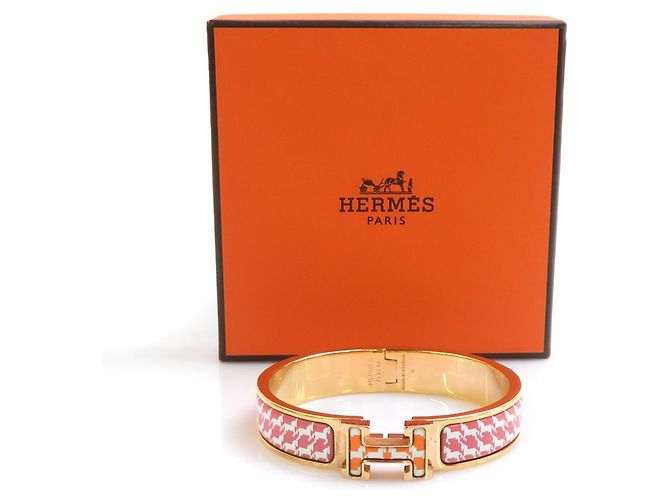 Hermès Hermes HERMES Bracciale Rigido Click H Metallo Smalto Arancione Oro D'oro - vista 8