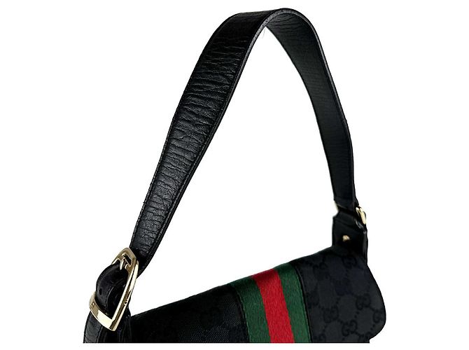 Borsa a mano Gucci nera in tela GG e pelle Nero - vista 10