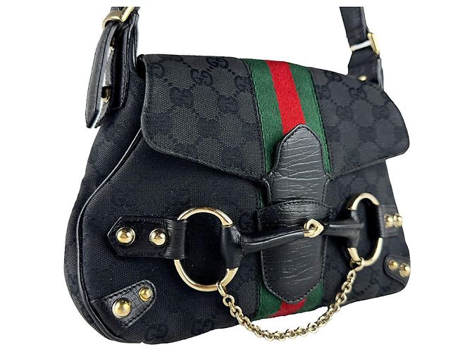 Borsa a mano Gucci nera in tela GG e pelle Nero - vista 11