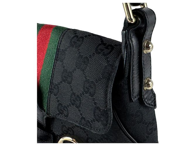 Borsa a mano Gucci nera in tela GG e pelle Nero - vista 6