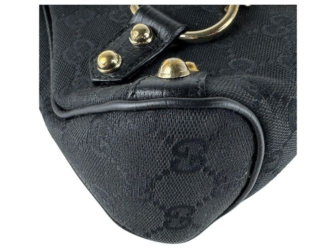 Borsa a mano Gucci nera in tela GG e pelle Nero - vista 9