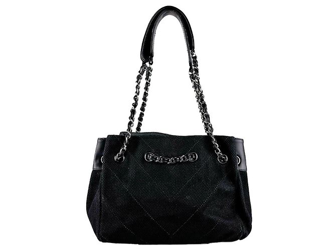 Borsa a tracolla Chanel V-Stitch in tela e pelle nera Nero - vista 3