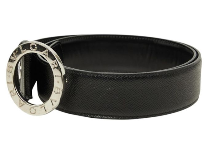 Bulgari Bvlgari Black Leather Belt with Circle Logo Buckle - view 2