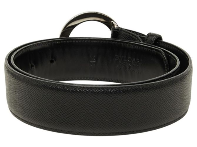 Bulgari Bvlgari Black Leather Belt with Circle Logo Buckle - view 3