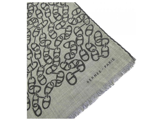 Hermès Stola Hermes in seta e cashmere grigia Marrone - vista 2