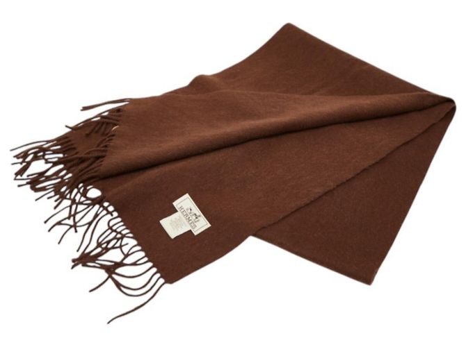 Hermès Sciarpa in cashmere marrone Hermes H-Logo - vista 2