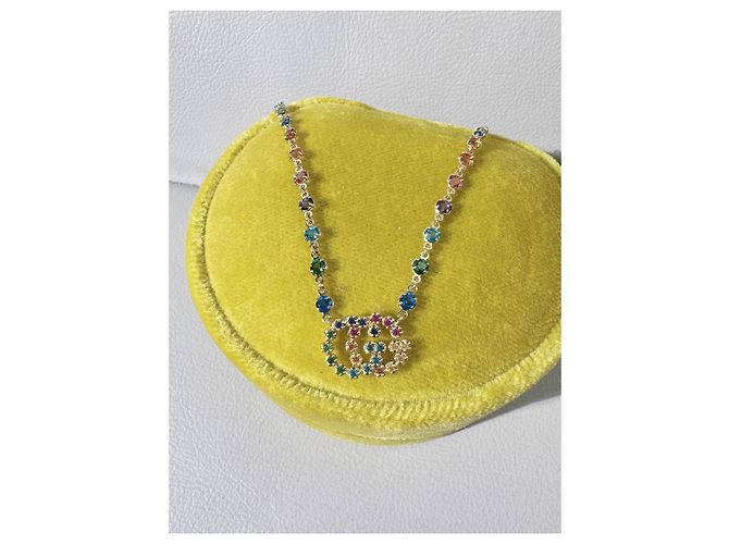 Collana Gucci GG Running Rainbow Diamond Double G D'oro - vista 2
