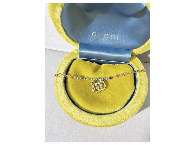 Collana Gucci GG Running Rainbow Diamond Double G D'oro - vista 3
