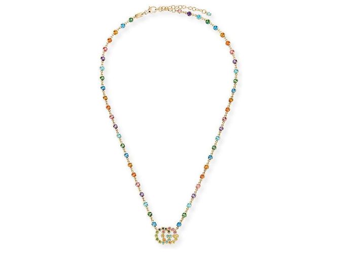 Collana Gucci GG Running Rainbow Diamond Double G D'oro - vista 4