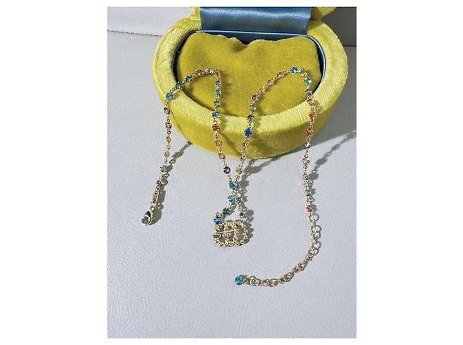Collana Gucci GG Running Rainbow Diamond Double G D'oro - vista 5
