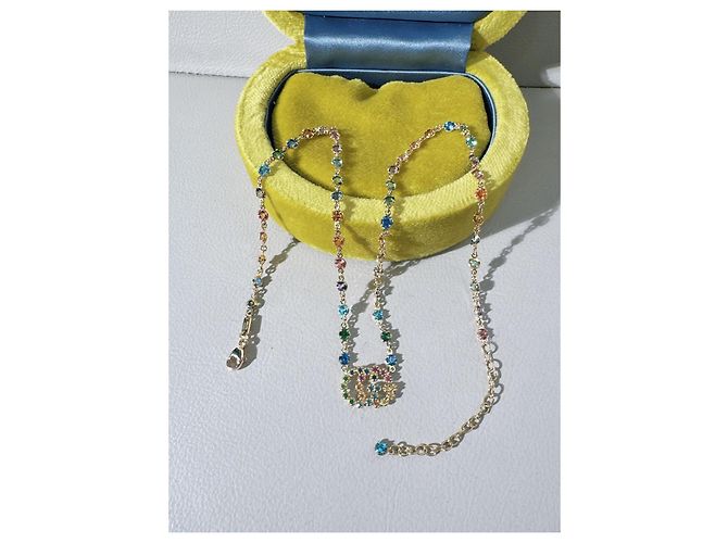 Collana Gucci GG Running Rainbow Diamond Double G D'oro - vista 6