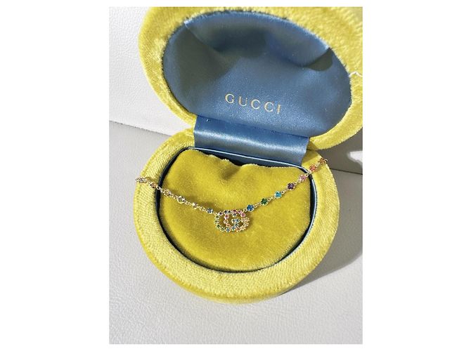 Collana Gucci GG Running Rainbow Diamond Double G D'oro - vista 7