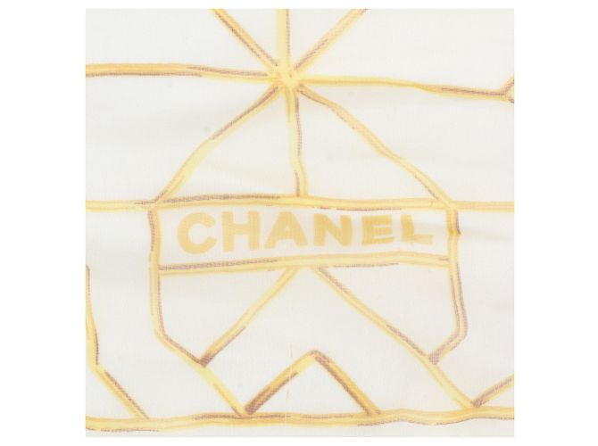 Foulard Chanel in seta Coco Mark beige e oro D'oro - vista 12