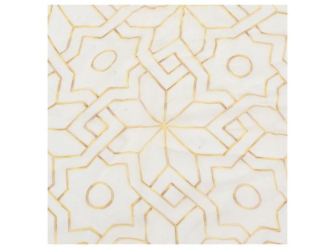 Foulard Chanel in seta Coco Mark beige e oro D'oro - vista 8