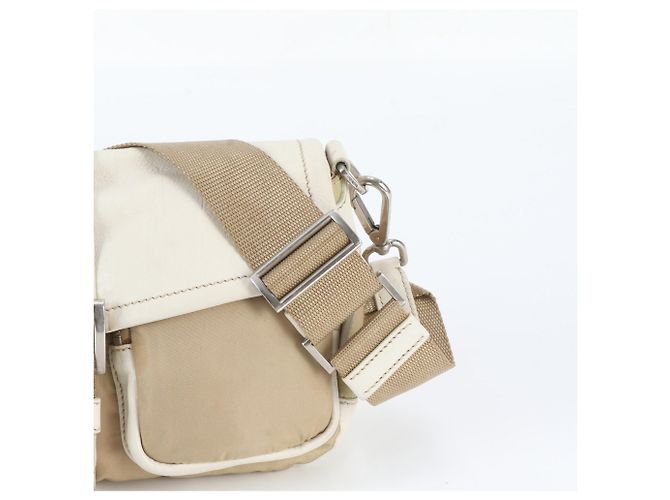 Borsa a tracolla in pelle e nylon Tessuto con logo triangolare Prada Bianco Beige - vista 2