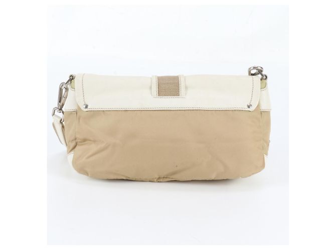 Borsa a tracolla in pelle e nylon Tessuto con logo triangolare Prada Bianco Beige - vista 3