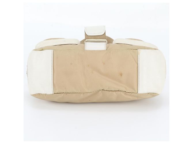 Borsa a tracolla in pelle e nylon Tessuto con logo triangolare Prada Bianco Beige - vista 6