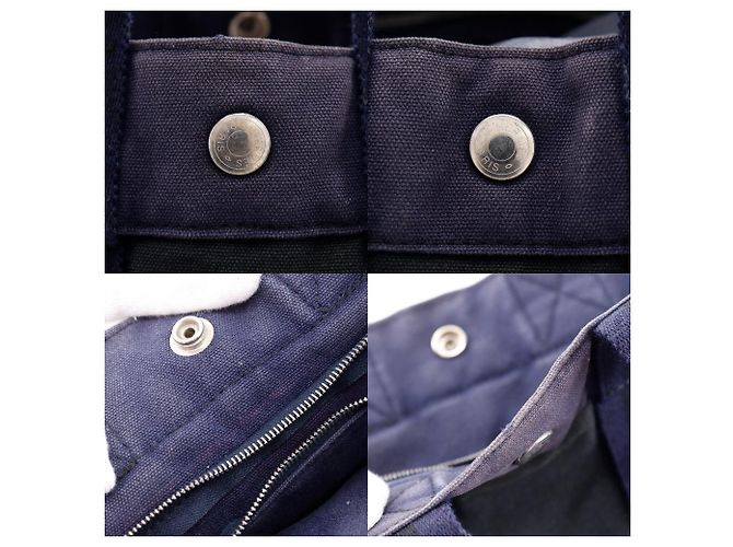 Hermès Sac Fourre Tout PM Borsa a mano in tela di cotone Nero Blu navy - vista 12