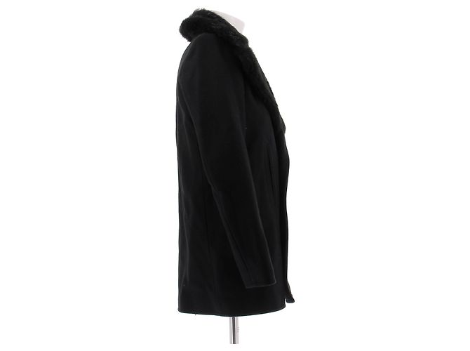 Saint Laurent Schwarzer Mantel mit Pelz - Ansicht 3