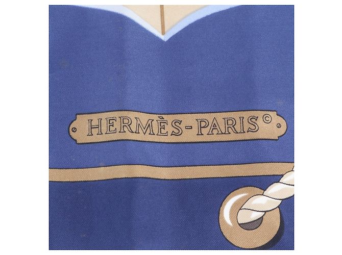 Hermès Foulard di seta Hermes Carre 90 GRAND LARGUE Blu - vista 13