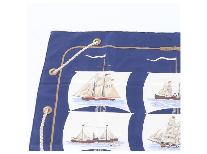 Hermès Foulard di seta Hermes Carre 90 GRAND LARGUE Blu - vista 2
