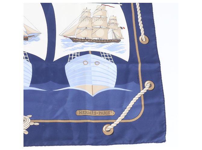 Hermès Foulard di seta Hermes Carre 90 GRAND LARGUE Blu - vista 4