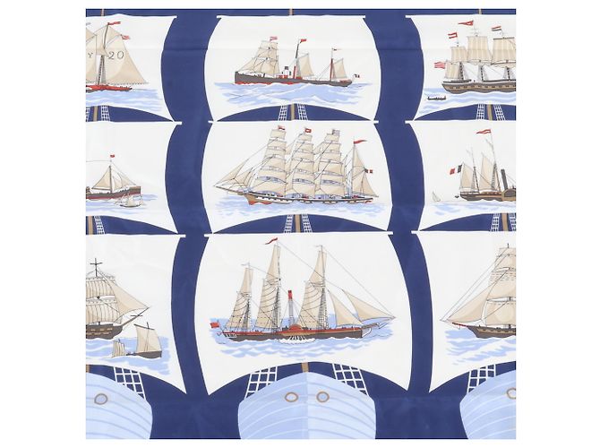 Hermès Foulard di seta Hermes Carre 90 GRAND LARGUE Blu - vista 6