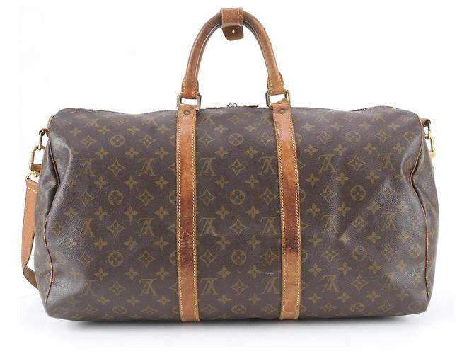 Borsa Louis Vuitton Monogram Keepall Bandoulière 50 Marrone - vista 3
