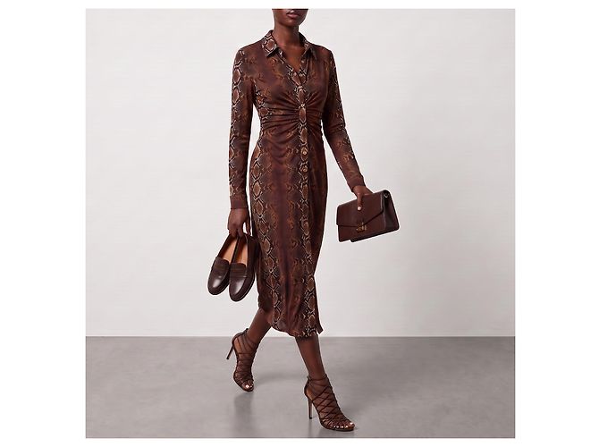 Versace Vestido Camisero de Viscosa con Estampado de Serpiente Castaño Estampado de leopardo - vista 2