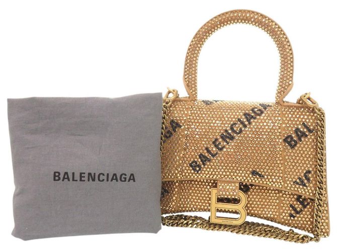 Borsa Balenciaga Hourglass XS in camoscio e strass D'oro - vista 2